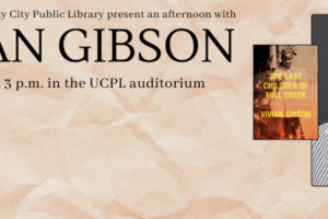 photo of woman and photo of book; text reading Friends of the University City Public Library present an afternoon with Vivian Gibson Sunday, Feb. 22 at 3 p.m. in the UCPL auditorium"