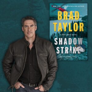 man by book; text reads "brad taylor shadow strike"