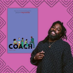 Black man with locs beside book with text reading "coach"